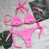 IHOOV Sexy Crystal Diamond Solid Lace Up Bikini