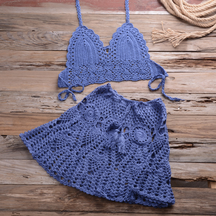 Handmade Crochet Top And Skirt Beachwear