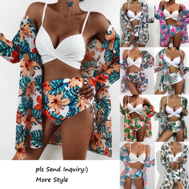 Floral Print Bikini Cover Ups 3 Pieces Swimwear