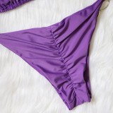 Sexy Metal Decorative Rhinestone Solid Color Strap Swimsuit