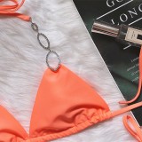 Sexy Metal Decorative Rhinestone Solid Color Strap Swimsuit