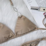 Sexy Metal Decorative Rhinestone Solid Color Strap Swimsuit
