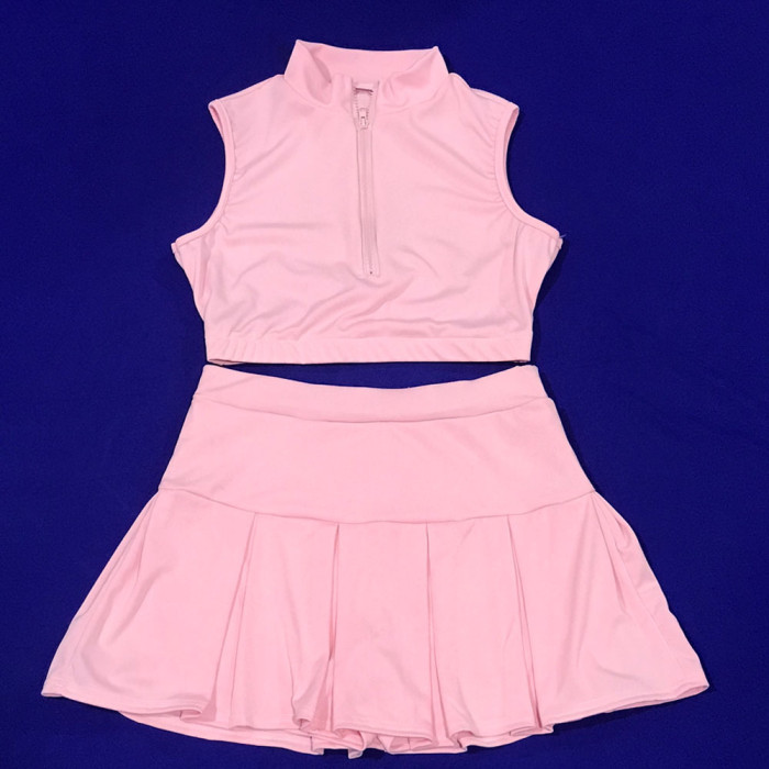 Sleeveless Tank Top Tennis Skirt 2 Piece Dress Set