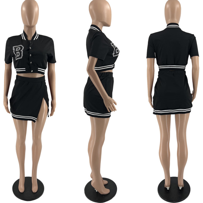 Letterman Baseball Jacket 2 Piece Skirt Set