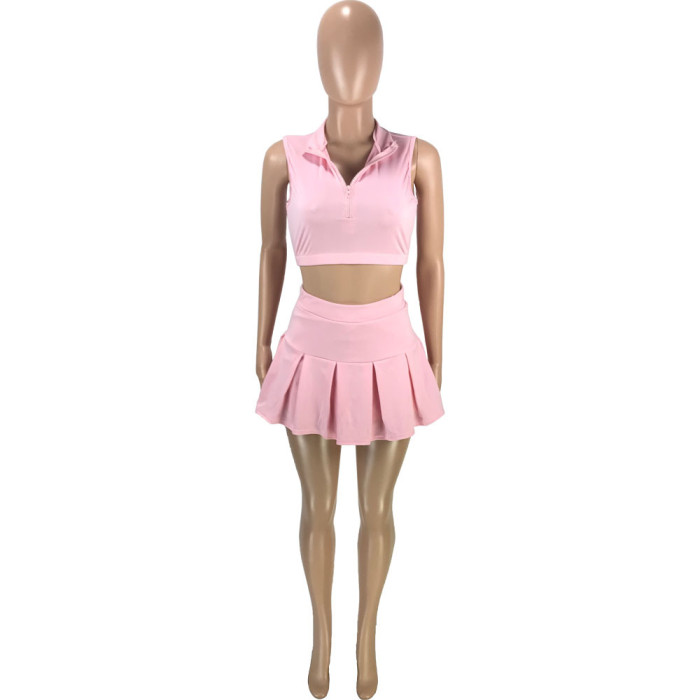 Sleeveless Tank Top Tennis Skirt 2 Piece Dress Set