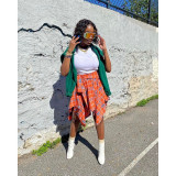 Fashion Irregular Lattice Tied Sleeve Skirt