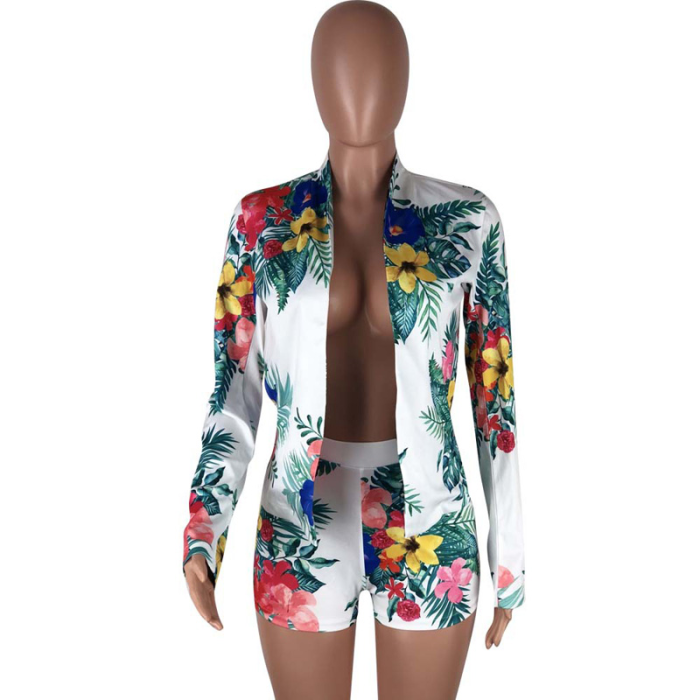 Floral Print Blazer Two Piece Short Set