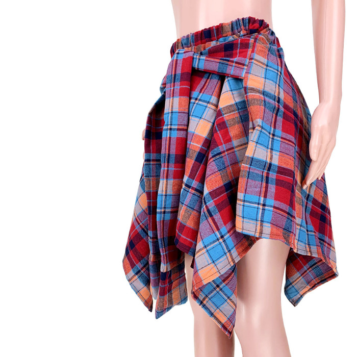 Fashion Irregular Lattice Tied Sleeve Skirt