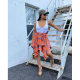 Fashion Irregular Lattice Tied Sleeve Skirt