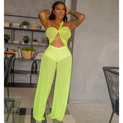 Mesh Perspective Sexy Breast Wrapped Top Bikini Pant suit