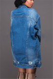 Long Denim Coat Women′ S Denim Jacket MID-Length Ripped Denim Plus Size 3XL Coat