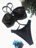 Pink One-Piece Metal Rings Halter Swimwear