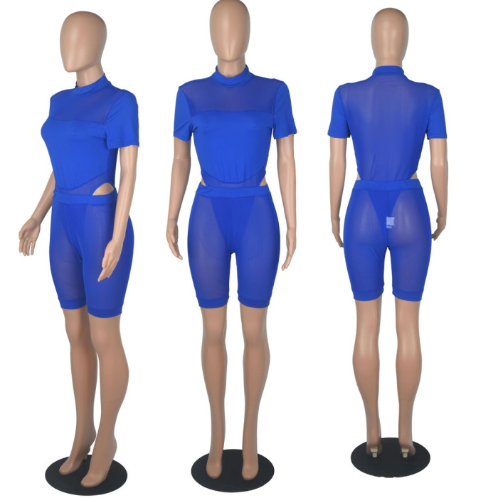 Spliced Bodysuit + Shorts Mesh Perspective Set