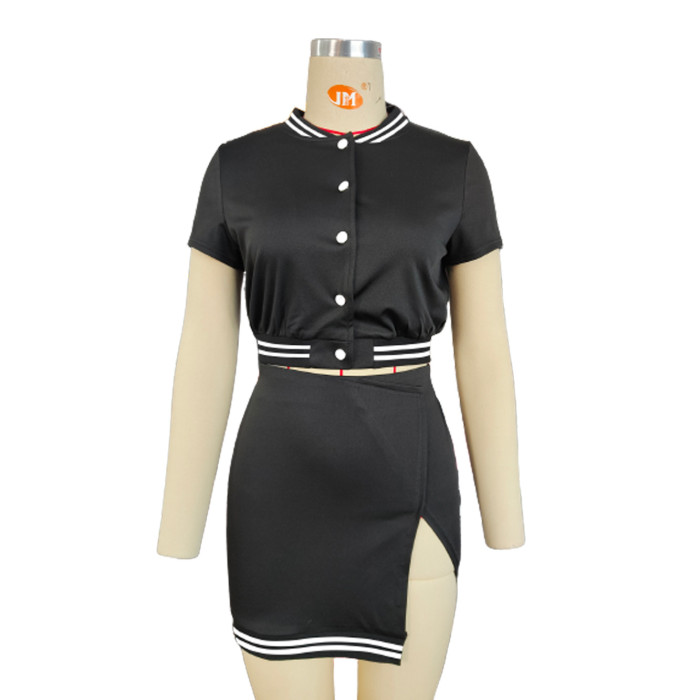 Fashion Casual Split Skirt Baseball Suit