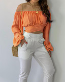 Floral Print Off Shoulder Long Sleeve Crop Top