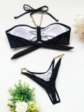 Two-Piece Pink Chains Halter Swimwear