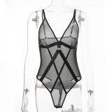 IHOOV Sexy Lingerie Transparentn Sleeveless for Sex Lace Mesh Black BodySuit
