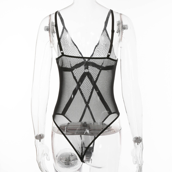 IHOOV Sexy Lingerie Transparentn Sleeveless for Sex Lace Mesh Black BodySuit