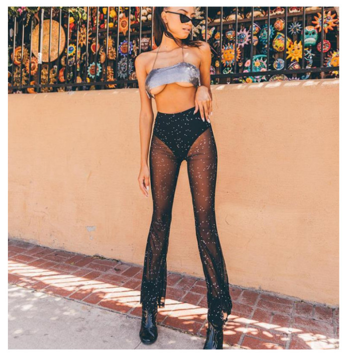 Sexy Mesh Perspective Wide Leg Pants