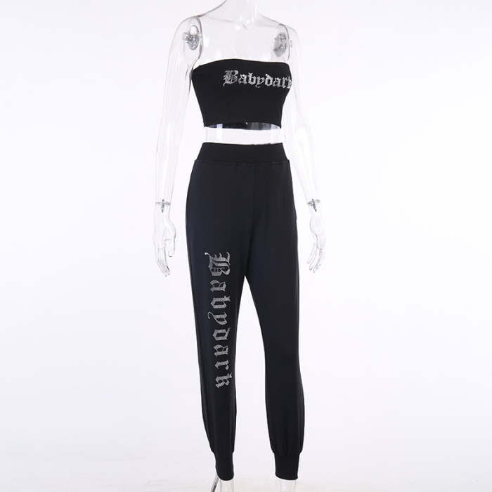 IHOOV Hot Diamonds Letter Strapless Top and Diamonds pants suit