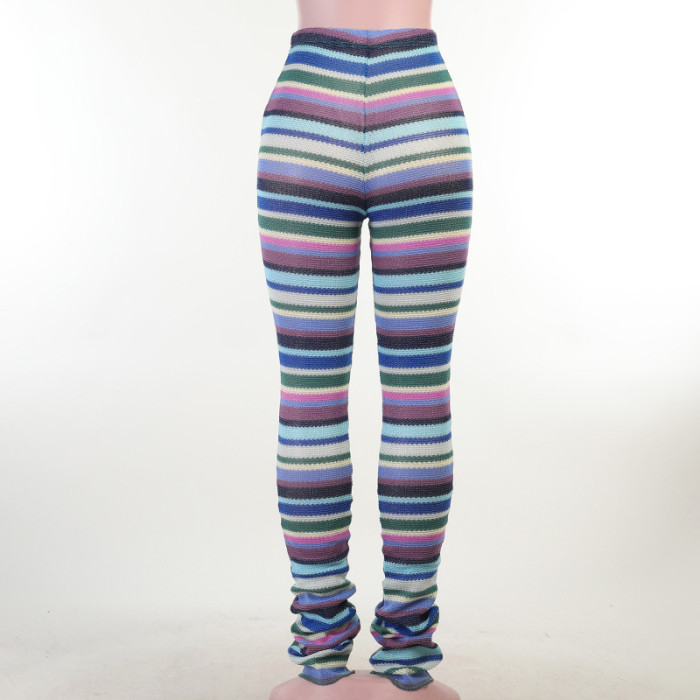 IHOOV women's Fashion Striped Knitted Pile Pants