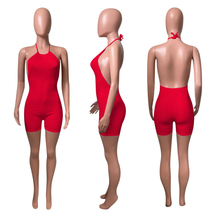 Rib Strap Backless Sexy Rompers