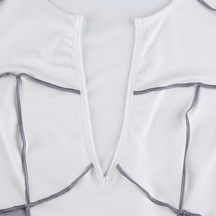 Mesh Panel Split Contrast Zip Long Sleeve Dress
