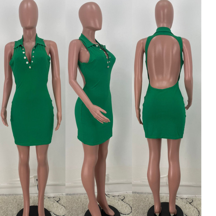 Casual V-neck Sleeveless Solid color Rivet Knee-Length Bodycon Dress