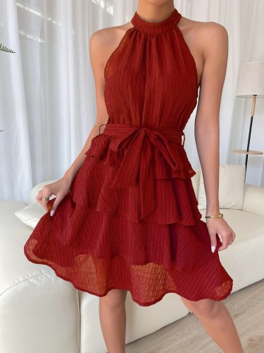 Women's stitched sleeveless Ruffle Dress
