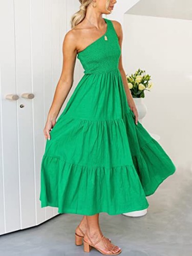 Solid One Shoulder Sleeveless layered Pleated Dress