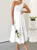 Solid One Shoulder Sleeveless layered Pleated Dress
