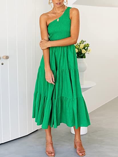 Solid One Shoulder Sleeveless layered Pleated Dress