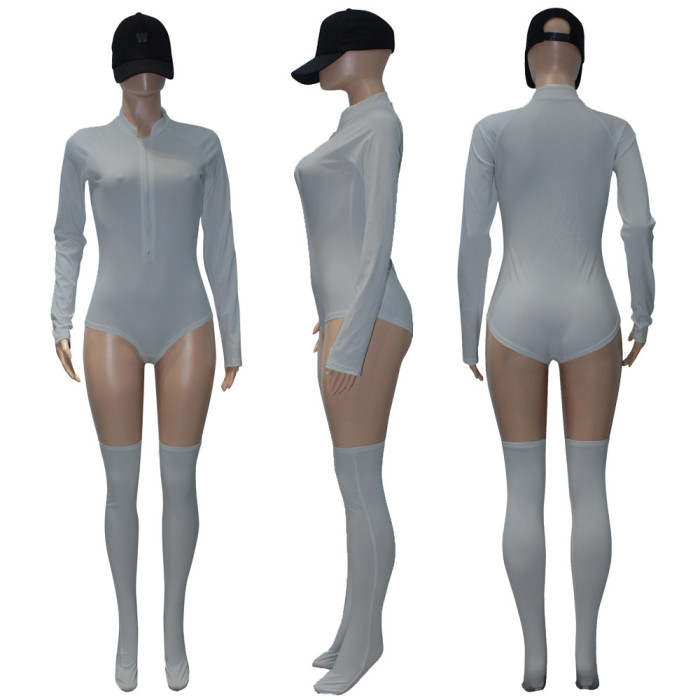 Long Sleeve Zipper Bodysuit Jumpsuit With Stock