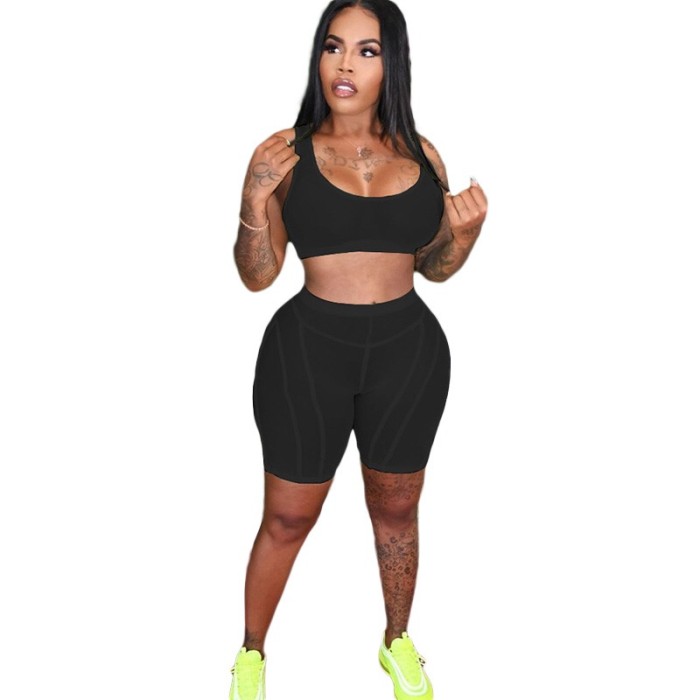 Summer Mesh Solid Color Vest Sexy Shorts Sportswear
