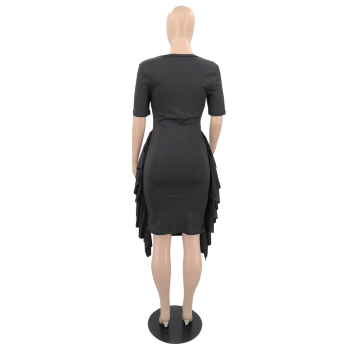Short Sleeve Ruffle Bodycon Stacked Mini Dress