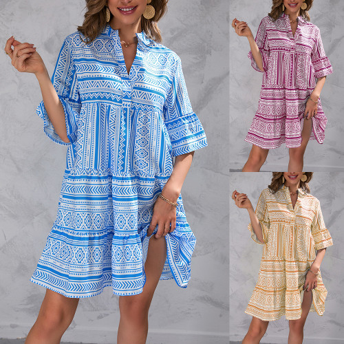 Summer Stripe Print Half Sleeve Dress