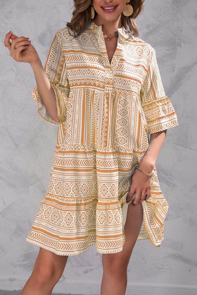 Summer Stripe Print Half Sleeve Dress