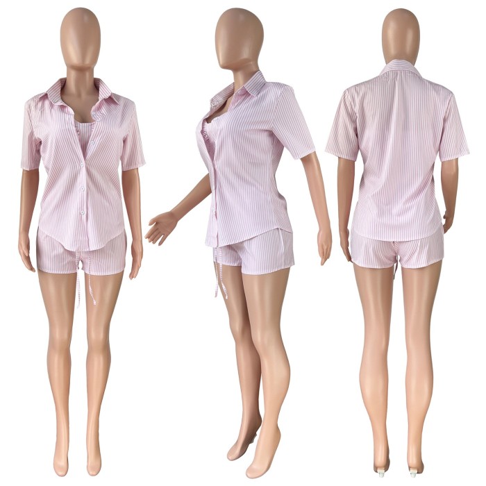 Striped shirt, Vest and Shorts Three piece Set