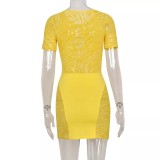 Mesh Stitching Hollow Out Sexy Party Mini Dress