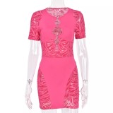 Mesh Stitching Hollow Out Sexy Party Mini Dress
