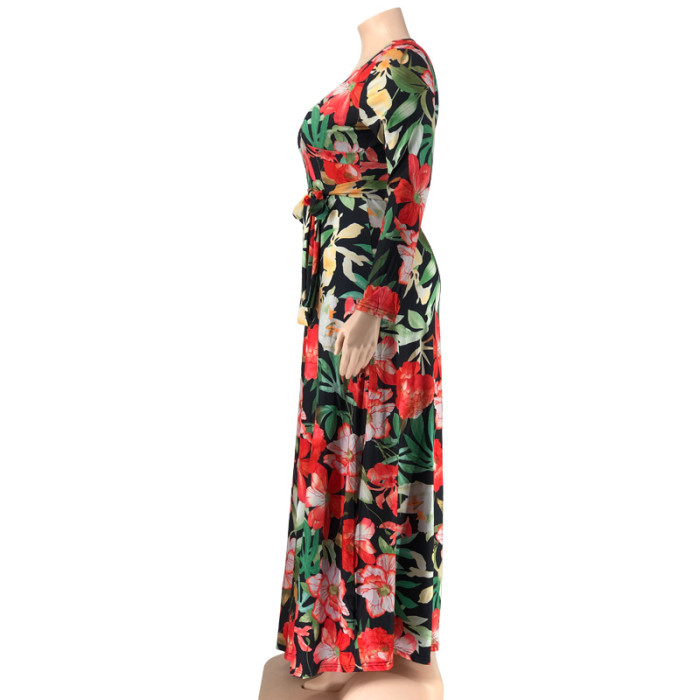 Plus Size Floral Print Long Maxi Dress