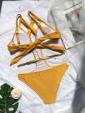 Yellow Cut Out One Piece Monikini Swimwear