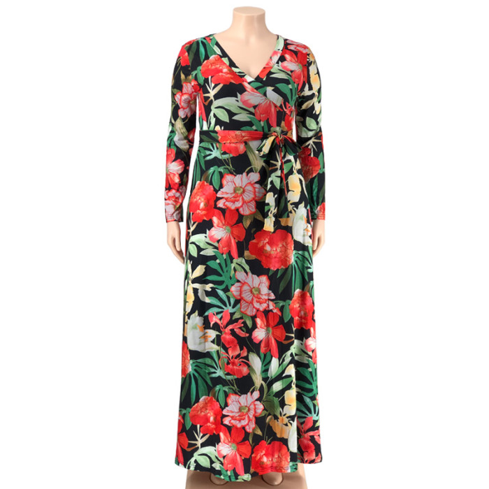 Plus Size Floral Print Long Maxi Dress