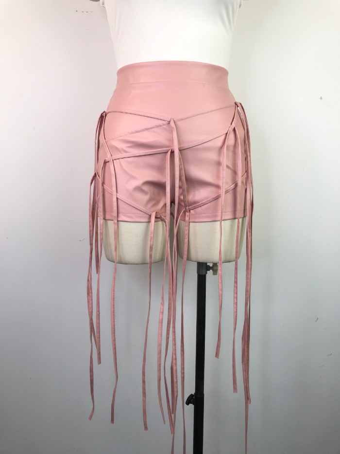 String Tassel Faux Leather Hot Short Pants