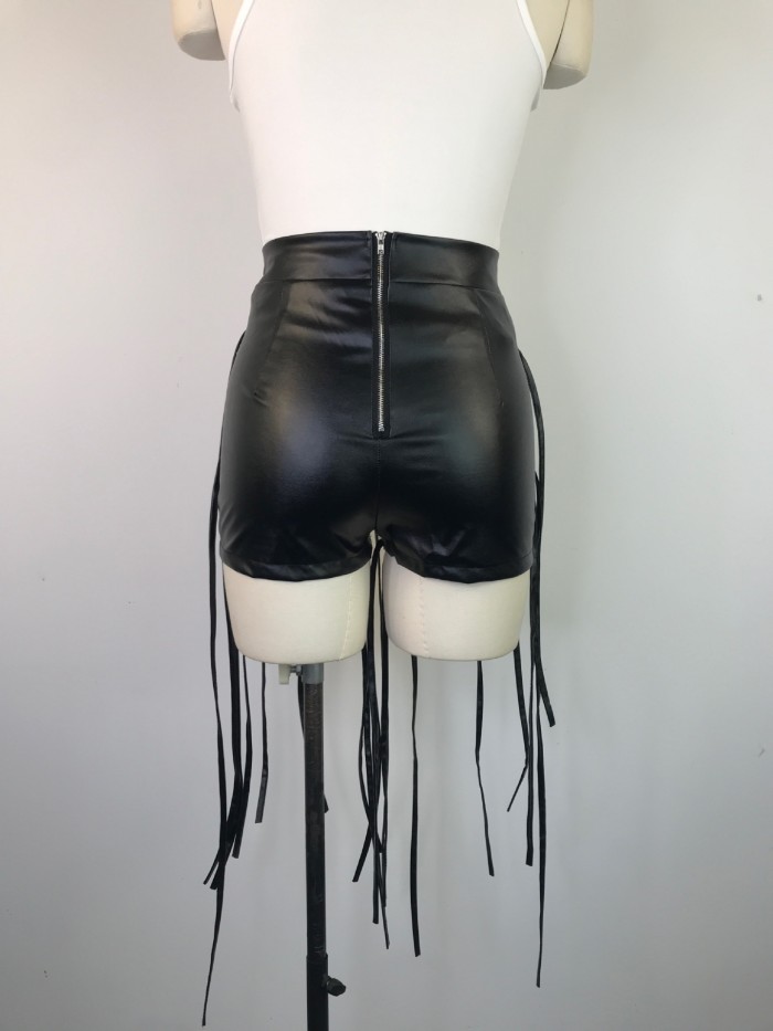 String Tassel Faux Leather Hot Short Pants