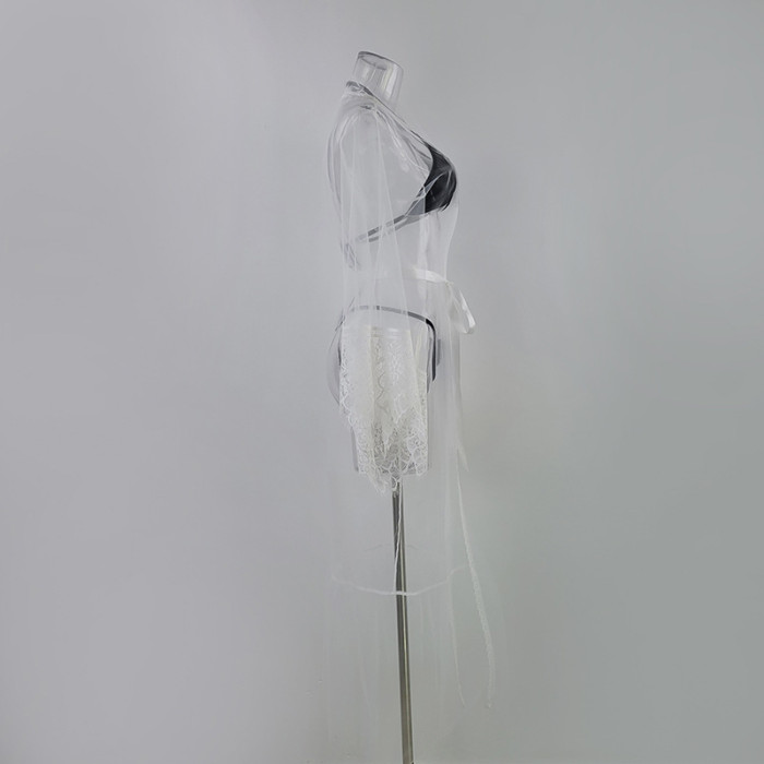 Transparent Mesh Sexy See Through Nightgown Robe