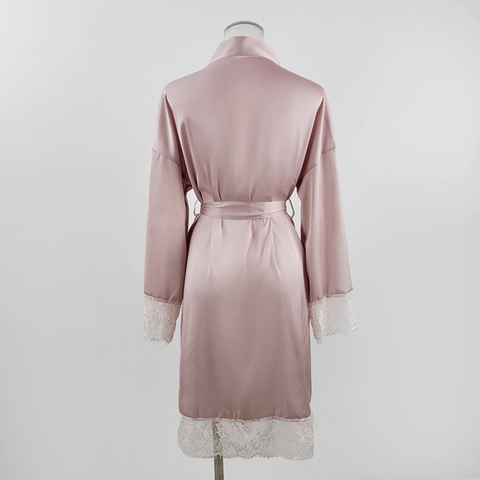 Satin Nightgown Robe With Lace
