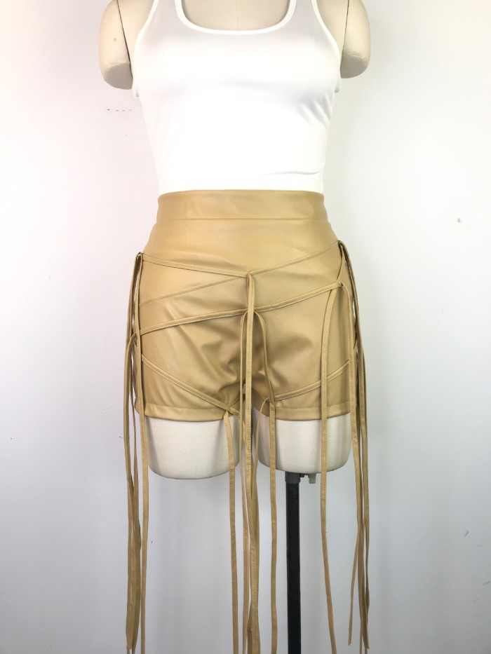 String Tassel Faux Leather Hot Short Pants