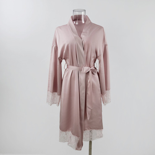 Satin Nightgown Robe With Lace