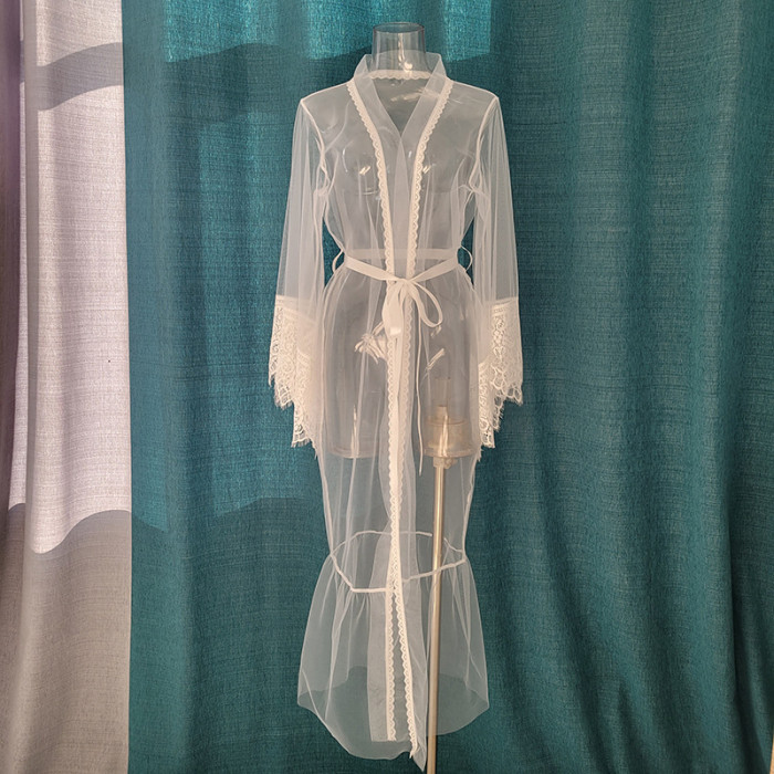 Transparent Mesh Sexy See Through Nightgown Robe